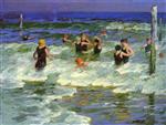 Edward Henry Potthast  - Bilder Gemälde - Bathing in the Surf