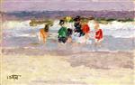 Edward Henry Potthast  - Bilder Gemälde - Beach Scene with Lavender Sky