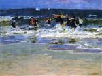 Edward Henry Potthast  - Bilder Gemälde - Beach Scene, Jumping in the Surf