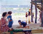 Edward Henry Potthast  - Bilder Gemälde - Changing for a Swim, Rockaway Pier