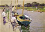 Edward Henry Potthast  - Bilder Gemälde - Fishing Off an Old Pier
