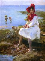 Edward Henry Potthast  - Bilder Gemälde - Girl in a Red Bonnet