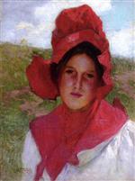 Edward Henry Potthast  - Bilder Gemälde - Girl in a Red Bonnet-2