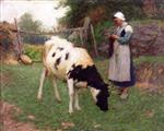 Edward Henry Potthast  - Bilder Gemälde - Holland Peasant with Cow