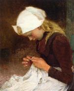 Edward Henry Potthast  - Bilder Gemälde - Sewing Girl