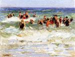 Edward Henry Potthast  - Bilder Gemälde - Swimming Lesson in the Surf