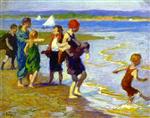 Edward Henry Potthast  - Bilder Gemälde - The Bathing Beach