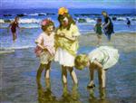 Edward Henry Potthast  - Bilder Gemälde - Three Girls at the Seashore