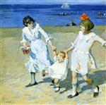 Edward Henry Potthast  - Bilder Gemälde - Two Females Swinging a Child