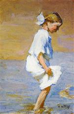 Edward Henry Potthast  - Bilder Gemälde - Wading at the Shore