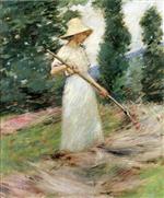 Theodore Robinson  - Bilder Gemälde - Girl Raking Hay