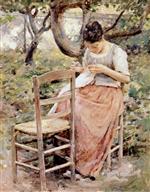 Theodore Robinson  - Bilder Gemälde - Girl Sewing