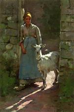 Theodore Robinson  - Bilder Gemälde - Girl with Goat