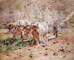 Theodore Robinson  - Bilder Gemälde - Oxen Ploughing