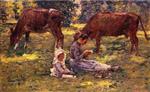 Theodore Robinson  - Bilder Gemälde - Watching the Cows
