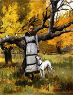 Theodore Robinson  - Bilder Gemälde - Young Girl with Dog