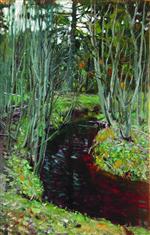 Stanislaw Julianowitsch Zukowski  - Bilder Gemälde - The Forest Stream-2