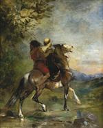 Eugene Fromentin - Bilder Gemälde - Arab à Cheval portant en croupe un fou