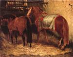 Jean Louis Theodore Gericault  - Bilder Gemälde - Two Horses in a Stable