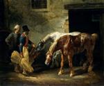 Jean Louis Theodore Gericault  - Bilder Gemälde - Two Post Horses at the Door of a Stable