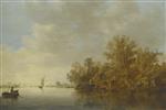 Jan van Goyen - Bilder Gemälde - A River Landscape with Two Fishermen in a Boa