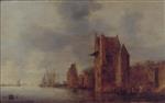Jan van Goyen - Bilder Gemälde - City Wall and Two Towers on a River