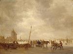 Jan van Goyen - Bilder Gemälde - Frozen River with Skaters