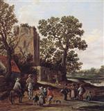 Jan van Goyen  - Bilder Gemälde - Landscape with Beggars and Two Riders at a Ruin