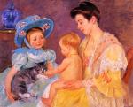 Mary Cassatt  - Peintures - Enfants jouant avec un chat