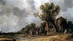 Jan van Goyen  - Bilder Gemälde - Peasants and Horsemen at an Inn