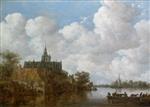 Jan van Goyen  - Bilder Gemälde - River Landscape with a Ferry and a Church