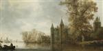 Jan van Goyen  - Bilder Gemälde - River Landscape with a Medieval Fortification