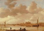 Jan van Goyen  - Bilder Gemälde - River Landscape with a Town in the Background