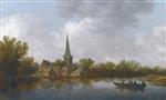 Jan van Goyen  - Bilder Gemälde - River landscape with a village on the far shore