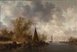 Jan van Goyen  - Bilder Gemälde - River Landscape with Fishing Boats