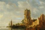 Bild:River Scene with a Tower