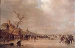 Jan van Goyen  - Bilder Gemälde - Winter Landscape with Skaters on a Lake