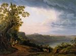 Jacob Philipp Hackert - paintings - Blick auf den Albaner See mit Castel Gondolfo