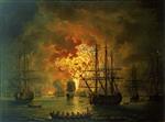 Jacob Philipp Hackert - paintings - Die Zerstörung der türkischen Flotte in der Schlacht von Tschesme