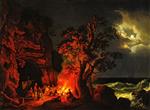 Jacob Philipp Hackert - paintings - Fischerfamilie am nächtlichen Lagerfeuer mit aufgewühltem Meer