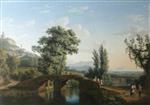 Jacob Philipp Hackert  - Bilder Gemälde - Landscape with a Bridge, with a View of Monte Sarchio