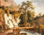 Jacob Philipp Hackert  - Bilder Gemälde - Landscape with a Waterfall and a Cowherd in the Foreground