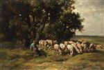 Charles Emile Jacque - Bilder Gemälde - A Shepherd with His Flock