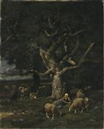 Charles Emile Jacque - Bilder Gemälde - A Shepherdess and her Sheep