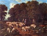 Charles Emile Jacque - Bilder Gemälde - A Shepherdess with Her Flock