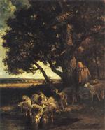 Bild:A Shepherdess with Her Flock