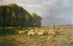 Charles Emile Jacque - Bilder Gemälde - Flock of Sheep in a Landscape