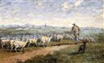 Charles Emile Jacque - Bilder Gemälde - Landscape with a Flock of Sheep
