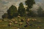 Charles Emile Jacque - Bilder Gemälde - Peasant Woman Minding Her Sheep