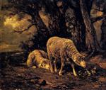 Charles Emile Jacque  - Bilder Gemälde - Sheep in a Forest